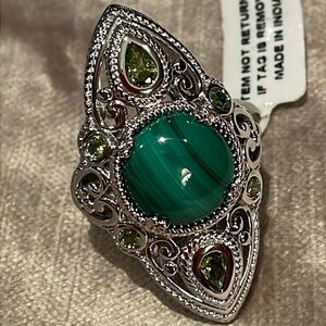 African Malachite Cz Peridot Ring